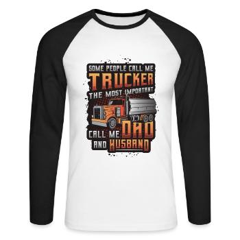 Trucker, Husband, Truck Driver, Dad - Unisex Baseballshirt langarm - Weiß/Schwarz - Vorne - Nik (191cm)