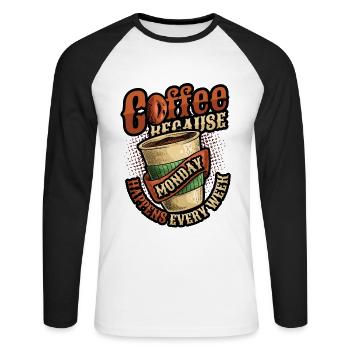 Café d’abord, détruire plus tard, caféine - T-shirt baseball manches longues Homme - blanc/noir - Devant - Nik (191cm)