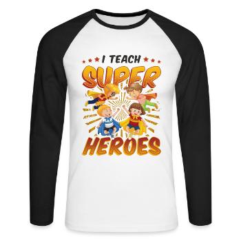 Ich Unterrichte Superhelden - Unisex Baseballshirt langarm - Weiß/Schwarz - Vorne - Nik (191cm)