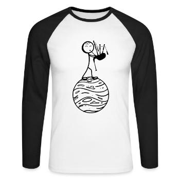 Funny Stick Figure Bagpiper - Unisex Baseballshirt langarm - Weiß/Schwarz - Vorne - Nik (191cm)