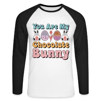 Du bist meine Schokolade lustige süße Ostern - Unisex Baseballshirt langarm - Weiß/Schwarz - Vorne - Nik (191cm)