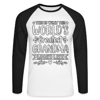 So sieht die größte Oma der Welt aus - Unisex Baseballshirt langarm - Weiß/Schwarz - Vorne - Nik (191cm)