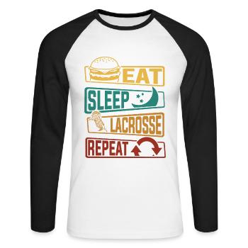 Eat Sleep Lacrosse Repeat Intercrosse Lax Spieler - Unisex Baseballshirt langarm - Weiß/Schwarz - Vorne - Nik (191cm)