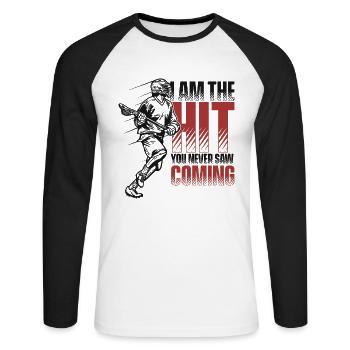 Je suis le hit que tu n’as jamais vu venir Polocrosse - T-shirt baseball manches longues Homme - blanc/noir - Devant - Nik (191cm)