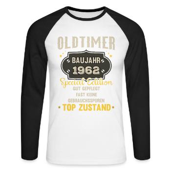 Oldtimer Baujahr 1962 - 61. Geburtstag - Unisex Baseballshirt langarm - Weiß/Schwarz - Vorne - Nik (191cm)