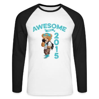 2015 Geburtstag Teddy Bär Awesome since - Unisex Baseballshirt langarm - Weiß/Schwarz - Vorne - Nik (191cm)