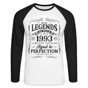 Les légendes sont nées en 1993 - T-shirt baseball manches longues Homme - blanc/noir - Devant - Nik (191cm)