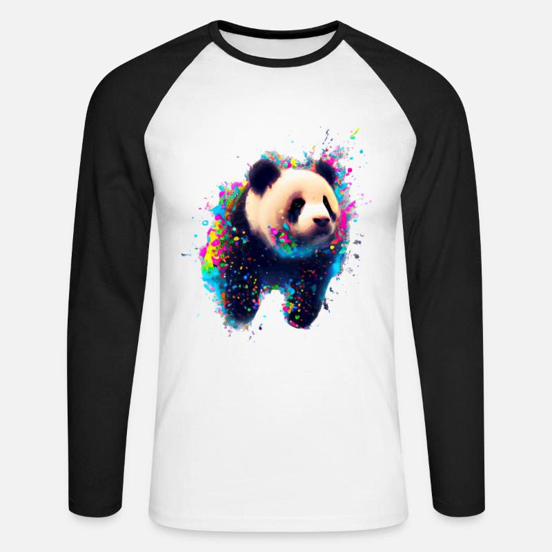 Farbexplosion Panda Bär - Unisex Baseballshirt langarm - Weiß/Schwarz