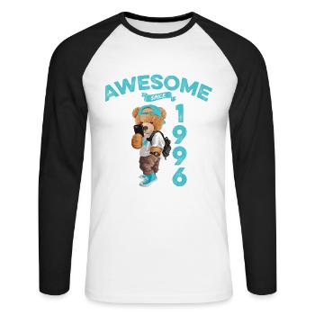 1996 Birthday Teddy Bear Awesome since - Unisex Long Sleeve Baseball T-Shirt - white/black - Front - Nik (191cm)