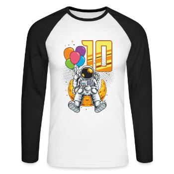 10e anniversaire, astronaute, décorations - T-shirt baseball manches longues Homme - blanc/noir - Devant - Nik (191cm)