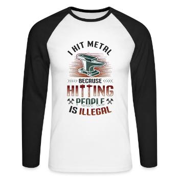 Hit Metal, Forgeron - T-shirt baseball manches longues Homme - blanc/noir - Devant - Nik (191cm)
