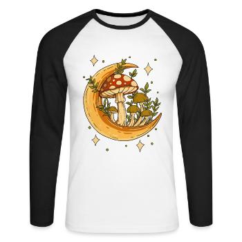 Champignon lunaire Cottagecore - T-shirt baseball manches longues Homme - blanc/noir - Devant - Nik (191cm)
