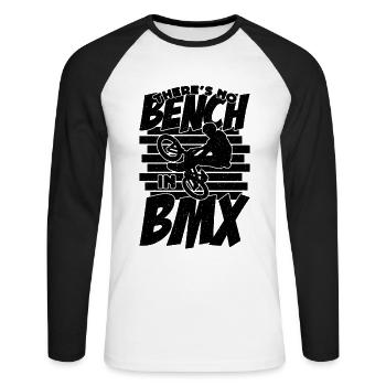 Il n’y a pas de banc dans BMX Racing Bicycle BMX Rider - T-shirt baseball manches longues Homme - blanc/noir - Devant - Nik (191cm)