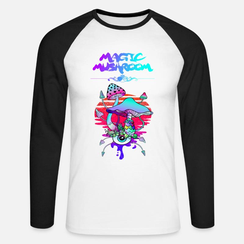 Magic Mushroom Sunset - Unisex Baseballshirt langarm - Weiß/Schwarz