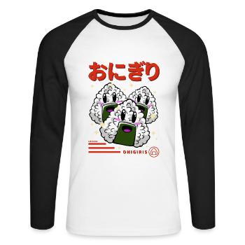 Japan kleine Onigiris Kanji - Unisex Baseballshirt langarm - Weiß/Schwarz - Vorne - Nik (191cm)