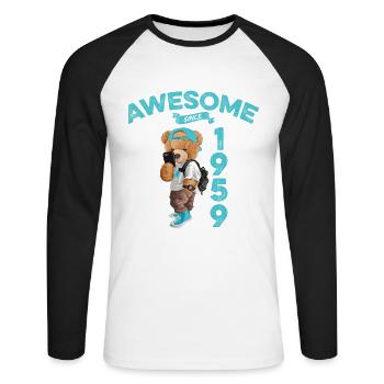 1959 Birthday Teddy Bear Awesome since - Unisex Long Sleeve Baseball T-Shirt - white/black - Front - Nik (191cm)
