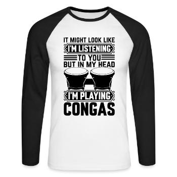 I'm Listening To You But In My Head I'm Playing Co - Unisex Long Sleeve Baseball T-Shirt - white/black - Front - Nik (191cm)