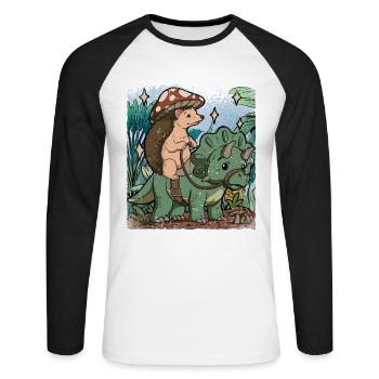 Cottagecore Igel - Unisex Baseballshirt langarm - Weiß/Schwarz - Vorne - Nik (191cm)