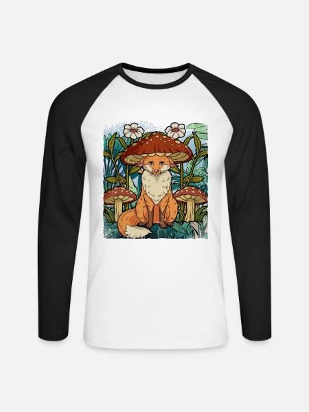 Cottagecore Fuchs - Unisex Baseballshirt langarm - Weiß/Schwarz
