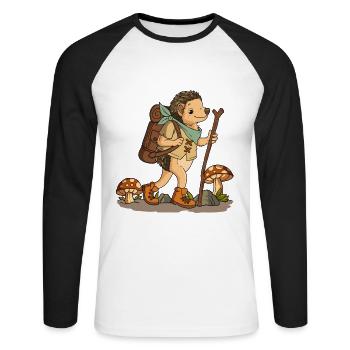 Cottagecore Igel - Unisex Baseballshirt langarm - Weiß/Schwarz - Vorne - Nik (191cm)