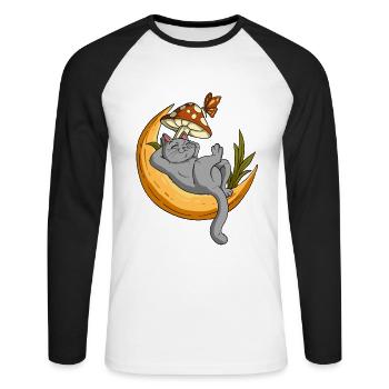 Chat Cottagecore - T-shirt baseball manches longues Homme - blanc/noir - Devant - Nik (191cm)