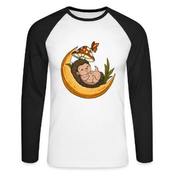 Cottagecore Igel - Unisex Baseballshirt langarm - Weiß/Schwarz - Vorne - Nik (191cm)