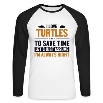 Tortues Supposons que j’ai raison Landschildkröte - T-shirt baseball manches longues Homme - blanc/noir - Devant - Nik (191cm)