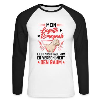 Lagotto Romagnolo liegt nicht rum Trüffelhund - Unisex Baseballshirt langarm - Weiß/Schwarz - Vorne - Nik (191cm)
