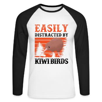 Un oiseau kiwi distrait par le kiwi de Nouvelle-Zélande - T-shirt baseball manches longues Homme - blanc/noir - Devant - Nik (191cm)