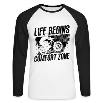 La vie commence à la fin Vélo Racing VTT - T-shirt baseball manches longues Homme - blanc/noir - Devant - Nik (191cm)