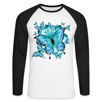 Butterflies with flower - Unisex Long Sleeve Baseball T-Shirt - white/black - Front - Nik (191cm)