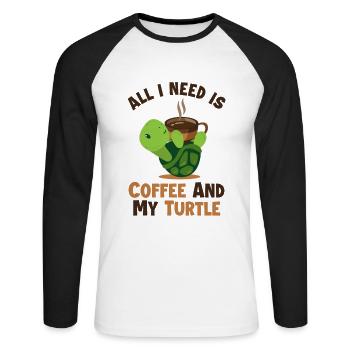 Coffee and my Turtle Tortoise Turtle - Unisex Long Sleeve Baseball T-Shirt - white/black - Front - Nik (191cm)