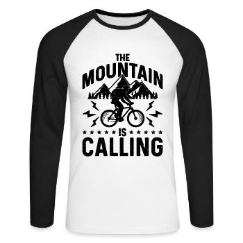 The Mountain Is Calling Bicycle Mountain Biker - Unisex Baseballshirt langarm - Weiß/Schwarz - Vorne - Nik (191cm)