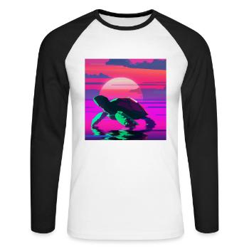 Beach Sunset Tortoise Aquatic Turtle - Unisex Long Sleeve Baseball T-Shirt - white/black - Front - Nik (191cm)