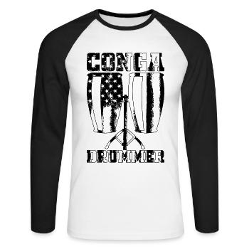 Conga Drummer US Flag Conga Player Conga Instrumen - Unisex Baseballshirt langarm - Weiß/Schwarz - Vorne - Nik (191cm)