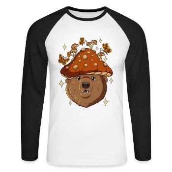 Cottagecore Bear - Unisex Long Sleeve Baseball T-Shirt - white/black - Front - Nik (191cm)