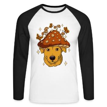 Chien Cottagecore - T-shirt baseball manches longues Homme - blanc/noir - Devant - Nik (191cm)