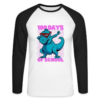 100 days of school dinosaur dab t-rex pink - Unisex Long Sleeve Baseball T-Shirt - white/black - Front - Nik (191cm)