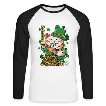 Saint Patrick - Luprechaun Maneki Neko - T-shirt baseball manches longues Homme - blanc/noir - Devant - Nik (191cm)