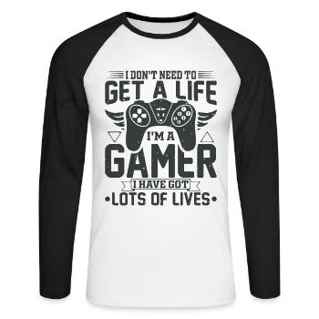 Gamer gaming gaming computer game controller - Unisex Long Sleeve Baseball T-Shirt - white/black - Front - Nik (191cm)