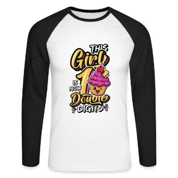 This girl is now 10, double digits - Unisex Long Sleeve Baseball T-Shirt - white/black - Front - Nik (191cm)