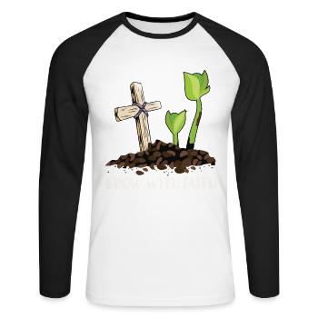 Mit Dem Glauben Wachsen Das Kreuz Christi Pflanzt - Unisex Baseballshirt langarm - Weiß/Schwarz - Vorne - Nik (191cm)