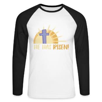 He is risen Easter Sunday Jesus - Unisex Long Sleeve Baseball T-Shirt - white/black - Front - Nik (191cm)