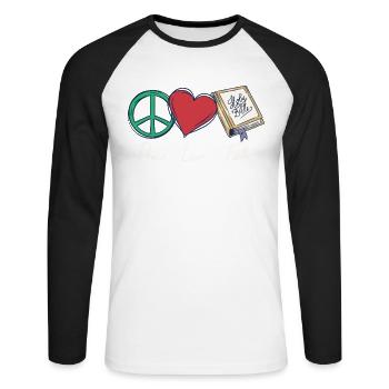 Paix Amour Foi Foi religieuse chrétienne - T-shirt baseball manches longues Homme - blanc/noir - Devant - Nik (191cm)