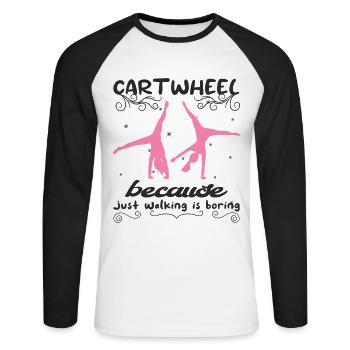Roue de chariot acrobatique de gymnastique cool - T-shirt baseball manches longues Homme - blanc/noir - Devant - Nik (191cm)
