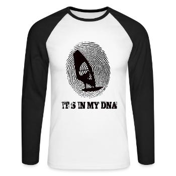 La planche à voile est dans mon ADN - T-shirt baseball manches longues Homme - blanc/noir - Devant - Nik (191cm)