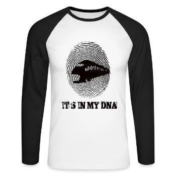 Entraîne son dans mon ADN - T-shirt baseball manches longues Homme - blanc/noir - Devant - Nik (191cm)