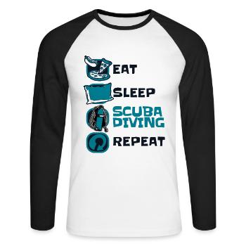 Eat Sleep Diving Repeat Diver Mask - Unisex Long Sleeve Baseball T-Shirt - white/black - Front - Nik (191cm)