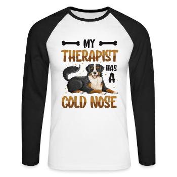 Mon thérapeute a le nez froid, amoureux des chiens - T-shirt baseball manches longues Homme - blanc/noir - Devant - Nik (191cm)