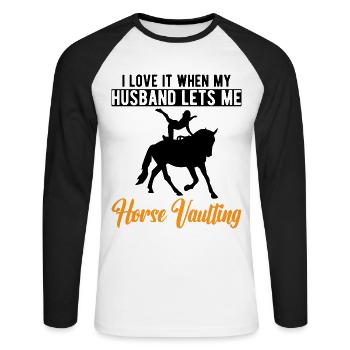 Drôle de cavalier Cheval Femme Sauteuse - T-shirt baseball manches longues Homme - blanc/noir - Devant - Nik (191cm)